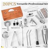 Vabaso Multi-Piece Bartender Kit with Stand, Cocktail Shaker Set for Home Bar, 25oz Professional Stainless Steel Bar Tool Set with Cocktail Recipes Booklet, Christmas White Elephant Gifts for Adults M