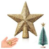 Hanaive Christmas Tree Topper Mini Star Small Treetop for Christmas Tree Star Ornaments Decorative for Home Xmas Holiday Party(Gold,1.77 Inch,Glitter)