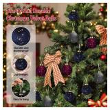 Christmas Tree Ornaments Velvet Balls - 12 Pcs Shatterproof Christmas Tree Hanging Bulbs Decorations Set for Holiday Party Xmas - Multicolor Rouge Blue Grey - 3.15 Inch (80mm)