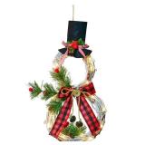 Lvydec Lighted Christmas Wreath Decoration - 16 x 8 Inch Grapevine Wreath with Hat and Bow Snowman Shape Wreath for Front Door Home Wall Decor (Red Bow)