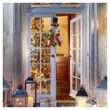 Lvydec Lighted Christmas Wreath Decoration - 16 x 8 Inch Grapevine Wreath with Hat and Bow Snowman Shape Wreath for Front Door Home Wall Decor (Red Bow)