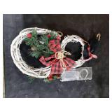 Lvydec Lighted Christmas Wreath Decoration - 16 x 8 Inch Grapevine Wreath with Hat and Bow Snowman Shape Wreath for Front Door Home Wall Decor (Red Bow)
