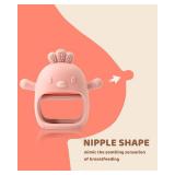 2 Pack Baby Teething Toy Silicone Teething Mitten for Babies Over 3 Months Anti Dropping Wrist Hand Teethers Baby Chew Toys for Sucking Needs, BPA Free (Pink & Caramel)