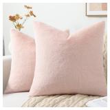 Pallene Faux Fur Plush Throw Pillow Covers 18x18 Set of 2, Luxury Soft Fluffy Cozy Decorative Pillow Covers for Sofa, Couch, Living Room, Blush Pink