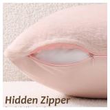 Pallene Faux Fur Plush Throw Pillow Covers 18x18 Set of 2, Luxury Soft Fluffy Cozy Decorative Pillow Covers for Sofa, Couch, Living Room, Blush Pink