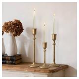 Antique Brass Candlestick Holders Set of 3, Cast Iron Taper Candle Holder for Dining Table Centerpiece, Wedding, Fireplace Mantel Decor, Vintage Tall Candle Stands, Christmas Decorations