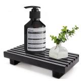 Renawe Small Black Bathroom Decor Tray for Counter Dish Soap Holder Wooden Pedestal Stand for Kitchen Sink Soap Dispenser Wood Risers Kitchen Accessories Countertop Vanity Counter Sponge Sink Tray