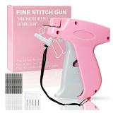 Stitch Gun for Clothes Handheld Stitch Gun Quick Clothing Fixer Sewing Kit Includes 1,000 Black Fasteners & 1,000 White Fasteners & 6 Needles (Pink)