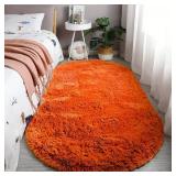 Reyox Fluffy Soft Oval Area Rug, Plush Shaggy Carpet for for Living Room Bedroom Home Decor Orange 2.0 x 3.0 Feet