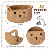 Zopeal Cat Basket Storage Woven Organizer with Ears Christmas Decorative Pet Toy Cute Cotton Rope Basket for Gift Cat Dog Toy Bin Nursery Room(13.7 x 7.8 Inch,Khaki)