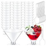 Yinkin Cups and Spoons Plastic Martini Glasses Disposable Cocktail Glasses Mini Martini Plastic Cups Dessert PVC Shot Unbreakable with Spoons for Weddings Party Wine Food (Clear,5 oz)