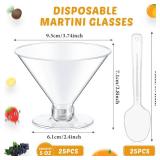 Yinkin Cups and Spoons Plastic Martini Glasses Disposable Cocktail Glasses Mini Martini Plastic Cups Dessert PVC Shot Unbreakable with Spoons for Weddings Party Wine Food (Clear,5 oz)