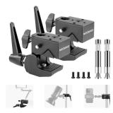 NEEWER 2 Pack Super Clamp with 5/8 Stud, Spring Lock, 2.4 Jaw Grip Heavy Duty Crab Pole Clamp for Round Pipe Flat Surface, for Photography Studio Camera Lighting Mounting, Max Load 33lb/15kg, UA017