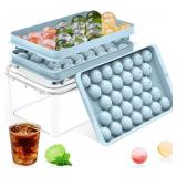 Ice Cube Tray with Lid and Bin Round Ice Cube Trays for Freezer, BPA-Free Food-Grade Ice Mold, Stackable Ice Ball Maker, Iced Bucket Kits, Circle Ice Tray for Cocktails, Whiskey, Coffee, and Drinks