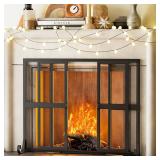 Fireplace Screen with Sliding Doors, 37.8 W x 30.7 H Handcrafted Wrought Iron Fire Spark Guard Fire Place Gate Protector for Living Room, Children and Pet Safety(Large)