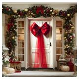 BlissYard Giant Red Bow Christmas Door Cover 35x71 Inch Holiday Entry Banner for Front Door Indoor Outdoor Winter Backdrop Wall Hanging Decor