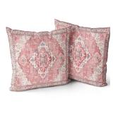 Snycler Pink Boho Throw Pillow Covers Set of 2 Boho Rug Carpet Double Sided Pattern Cotton Soft Pillow Case Cushion Cover Pillowcase for Garden Couch Sofa Bed Decorative 18x18 inch