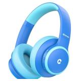iClever BTH26 Active Noise Cancelling Headphones for Kids, 60H Play Time, Safe Volume 80dBA, Type C Fast Charging, Bluetooth5.4, Kids Bluetooth Headphones with Mic AUX Cord for iPad Airplane, Blue