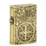 Constantine Lighter, Carved Vintage Oversized Heavy Armor Style Gold Petrol Kerosene St Benedict Metal Lighter for Collect Men, Dad, Husband Gift