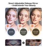 JUSRON Travel Makeup Bag With LED Mirror, Cosmetic Train Case with Light up Mirror, Portable Makeup Artist Organizer Bag with Adjustable Dividers, Makeup Brush Holder Storage (Rose Gold, Large)