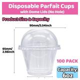100 Pack 6 oz Plastic Cups with Dome Lids (No Hole),Crystal Clear PET Dessert Cups,Disposable Party Dessert Cups for Fruit,Parfait,Pudding,Yogurt,Ice Cream,Cold Drinks
