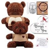 Kenning 5 Pcs Funeral Gift Set Cremation Stuffed Bear for Ashes with Spoon Tiny Urn Keepsake Acrylic Heart Shaped Memorial Plaque Decor Bracelet with Wings for Remember Loss of Loved One (Black)