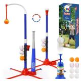 TOY Life 3-in-1 tBall Set for Kids 3-5, Adjustable Toddler T Ball Training Set with Bat, Toddler Baseball Set Semi-Automatic Launcher, Hanging Tee, Soft & Dog Play Balls, Fun Sports Set for Ages 3+