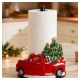 Christmas Red Truck Paper Towel Holder, Rustic Red Truck Christmas Decorations for Kitchen Bathroom & Home, Christmas Tree Farmhouse Counter Decor, Resin Stainless Steel Stand, Winter Xmas Gift Idea