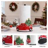 Christmas Red Truck Paper Towel Holder, Rustic Red Truck Christmas Decorations for Kitchen Bathroom & Home, Christmas Tree Farmhouse Counter Decor, Resin Stainless Steel Stand, Winter Xmas Gift Idea