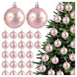 24 Pcs 2.4 Inch Pink Christmas Ball Ornaments 2025 with Gold Princess Crown Print Xmas Tree Decoration Plastic Shatterproof Christmas Hanging Baubles for Witch Movie Party Home Holiday Decor