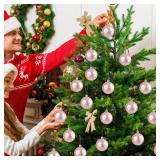 24 Pcs 2.4 Inch Pink Christmas Ball Ornaments 2025 with Gold Princess Crown Print Xmas Tree Decoration Plastic Shatterproof Christmas Hanging Baubles for Witch Movie Party Home Holiday Decor