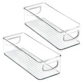 mDesign Small Plastic Office Storage Container Bins with Handles for Organization in Filing Cabinet, Closet Shelf, or Desk Drawers, Organizer for Notes, Pens, Pencils, Ligne Collection, 2 Pack - Clear