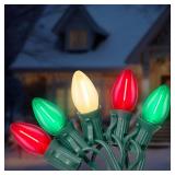 Romasaty C7 LED Christmas Lights, 25Ft Vintage C7 Christmas Lights with 27 LED Clear Red Green White Bulbs, Hanging Connectable Xmas String Lights for Patio Garden Holiday Home Xmas Decor