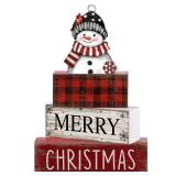 Lineshading 4 Pcs Winter Table Decoration Wooden Snowman Christmas Tiered Tray Decor Red Buffalo Plaid Block Signs Snowman Table Centerpiece Farmhouse Winter Decoration for Home Kitchen Shelf