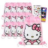 Hello Kitty Party Favor Bags Set - Bundle with Hello Kitty Drawstring Bags for Kids and Stickers | Sanrio Birthday Party Supplies