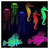 Patelai Glow in The Dark Fish Tank Decorations Silicone Floating Artificial Jellyfish Fluorescent Lionfish Seahorse for Aquarium Decoration Small Large Fish Bowl Decor Accessories (Dreamy Color)