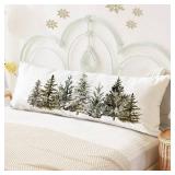 SNNDER Winter Christmas Pine Tree 20x54 Body Pillow Cover with Zipper, Holiday Winter Christmas Decor, Green Watercolor Xmas Tree Decorative Long Hug Pillow Cases for Bed Couch