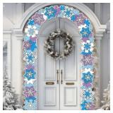 eBoot 3 Pcs Winter Door Banner - ICY-Inspired Blue Purple Snowflake Door Frame with PVC Rope, Polyester Home Hanging Banner Outdoor Indoor Wall Decor for ICY Birthday Wonderland Party Supplies
