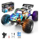 Rcjoyou Remote Control Car, 2WD Off-Road Rc Truck, 20 KM/H All-Terrain RC Cars with Headlights & Body Lights, 2.4GHz, 2 Batteries, Remote Control Car for Boys 4-7 8-12, Gift Toys for Boys Girls