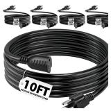 Kanayu 5 Pcs 10 ft Black 3 Prong Extension Cords, [ul Listed] 13a 125v 1625w, Indoor Outlet Extender Male and Female Power Cables, Flexible for Home, Garden, Office and Christmas Lights Decorations