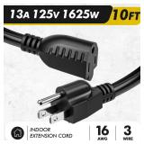 Kanayu 5 Pcs 10 ft Black 3 Prong Extension Cords, [ul Listed] 13a 125v 1625w, Indoor Outlet Extender Male and Female Power Cables, Flexible for Home, Garden, Office and Christmas Lights Decorations
