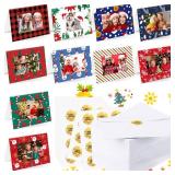 Zhanmai BULK Christmas Photo Frame Greeting Cards with Envelopes and Stickers Christmas Cute Holiday Gift Card Set Holder Vintage Christmas Cards Assortment for 4 x 6 Photos