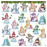 Skylety BULK Winter Diamond Art Ornaments Snowman Diamond Painting Kit for Adult 5d DIY Gift Wrap Tags with Rope Winter Hanging Ornaments for Home Party Craft Decor(Colorful)