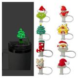 0.4 Luminous Straw Cover Cap for Stanley 30&40 oz Tumbler Cups, Glow in the Dark BULK 10mm Wide Cute Silicone Straw Topper Tips Lids Protectors for Compatible with Stanley Accessories - Christmas
