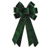 Vintage Green Wreath Bow - 20 * 11 Inch Golden Edged Velvet Tree Topper Ornament for Xmas, Winter, Home, Outdoor, Indoor, Party