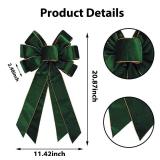 Vintage Green Wreath Bow - 20 * 11 Inch Golden Edged Velvet Tree Topper Ornament for Xmas, Winter, Home, Outdoor, Indoor, Party
