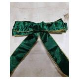 Vintage Green Wreath Bow - 20 * 11 Inch Golden Edged Velvet Tree Topper Ornament for Xmas, Winter, Home, Outdoor, Indoor, Party