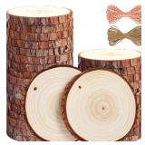 5ARTH Natural Wood Slices - BULK 3.5-4 inches Craft Unfinished Wood kit Predrilled with Hole Wooden Circles for Arts Wood Slices Christmas Ornaments DIY Crafts