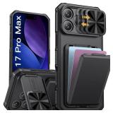 SSLOTSCASE for iPhone 17 Pro Max Case with Card Holder & Kickstand & Slide Camera Lens Cover & Camera Stand & Wallet, Military-Grade Heavy Duty Phone Case Cover for iPhone 17 Pro Max 5G 2025, Black