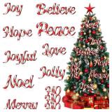 10Pcs Christmas Tree Decorations Red White Letters Hanging Ornament with Wood Candy Decoration Design Sign Joy Word Love Merry Christmas Craft Wooden Ornaments for Xmas Winter Holiday Party Home Decor